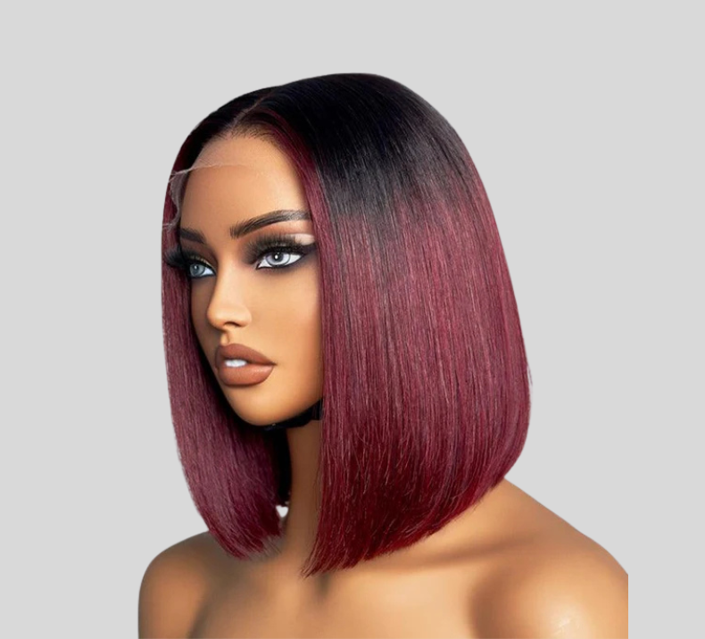 Bone Straight Bob Wig Ombre Wine Color