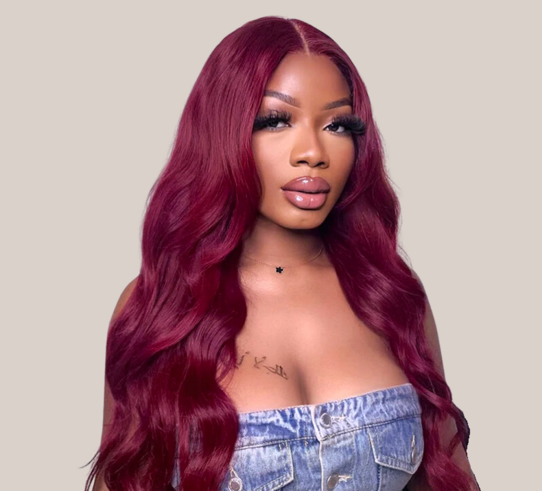 Body Wave Wine Color Frontal 360 Transparent Lace