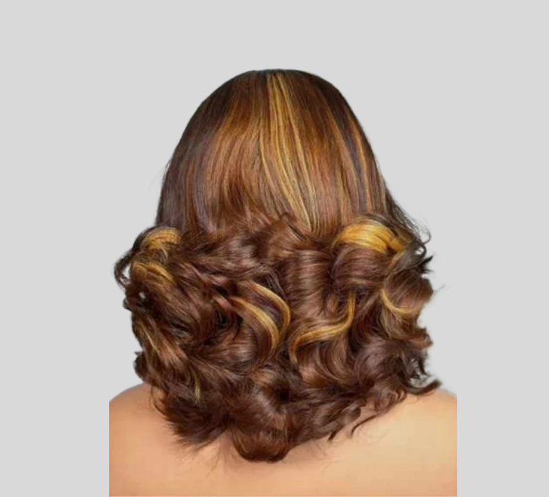 Egg Curly Wig Brown Highlight Blonde Color