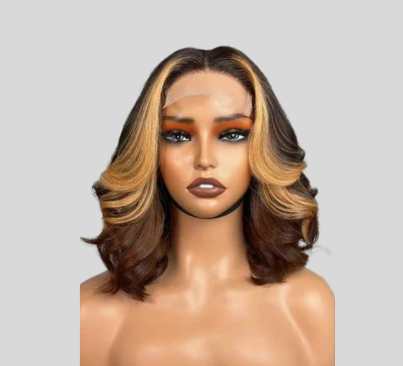 Egg Curly Wig Brown Highlight Blonde Color