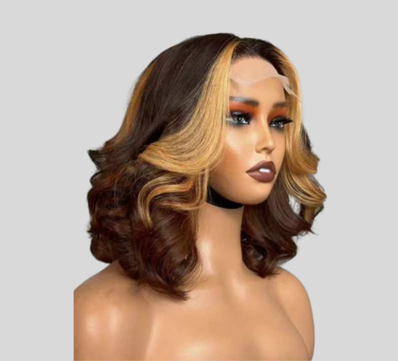 Egg Curly Wig Brown Highlight Blonde Color