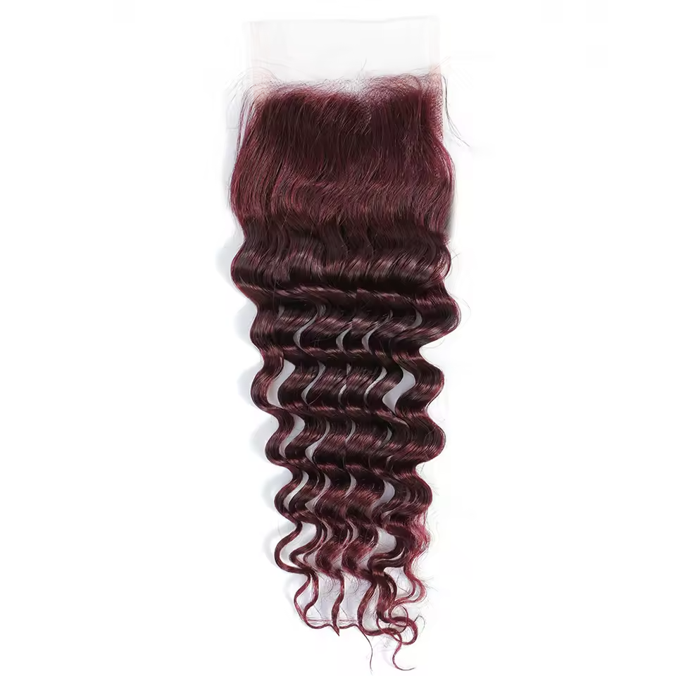 Deep Wave Wine Color Lace Closure 4x4 Transparent Lace