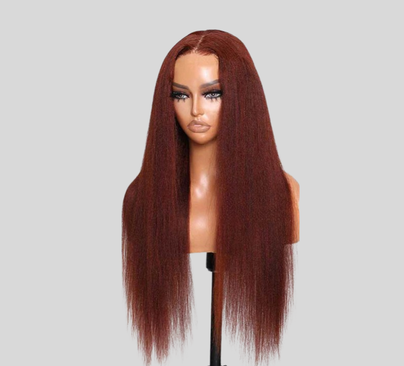 Yaki Straight Wig Reddish Brown Color