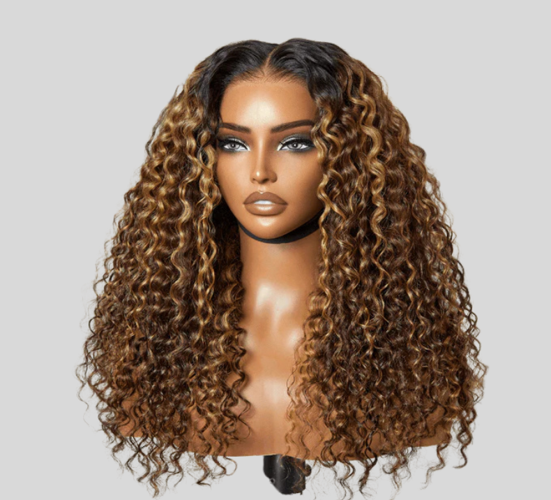 Water Curly Wig Brown Highlight Color