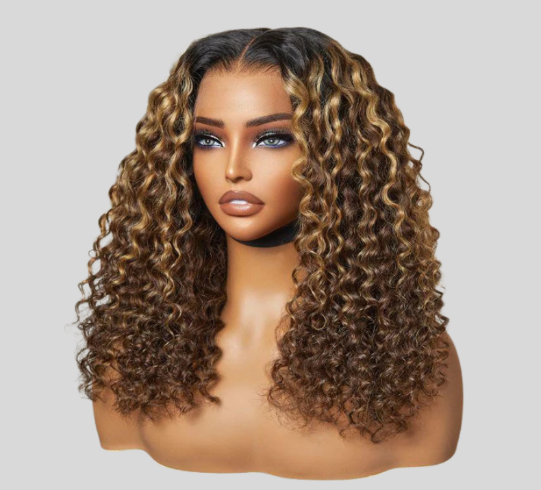 Water Curly Wig Brown Highlight Color