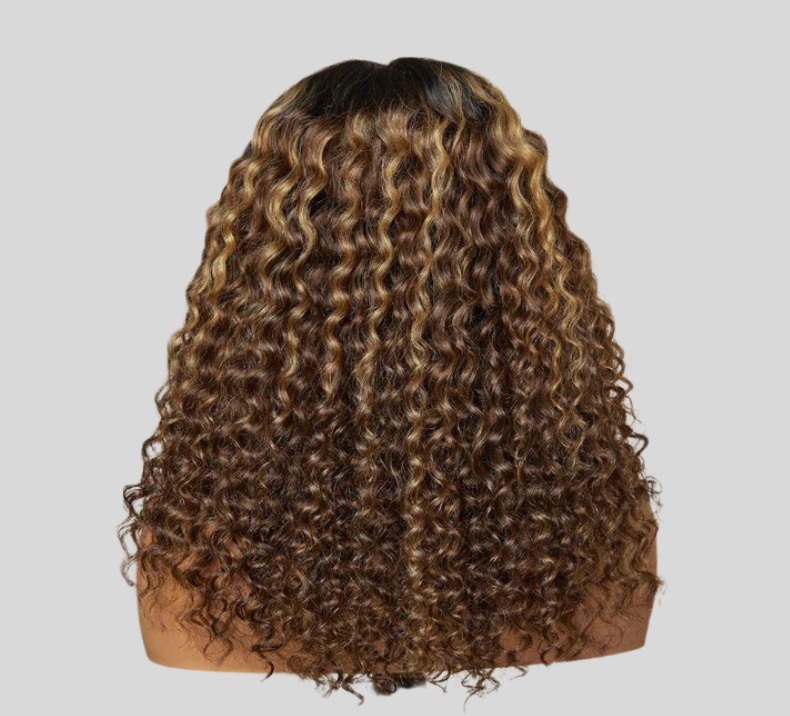 Water Curly Wig Brown Highlight Color