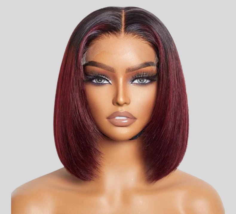 Bone Straight Bob Wig Ombre Wine Color