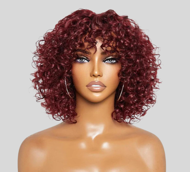 Curly Wig Burgundy Color