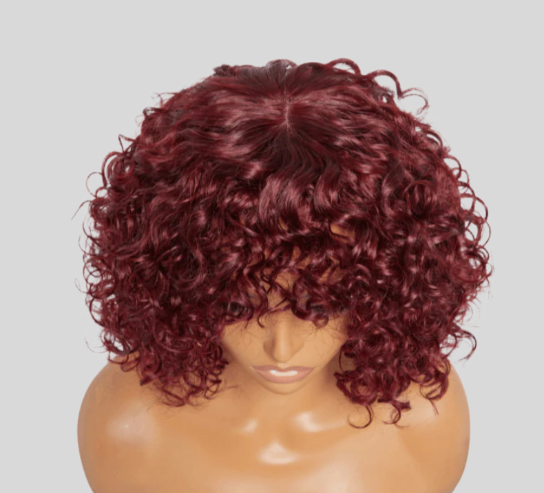 Curly Wig Burgundy Color