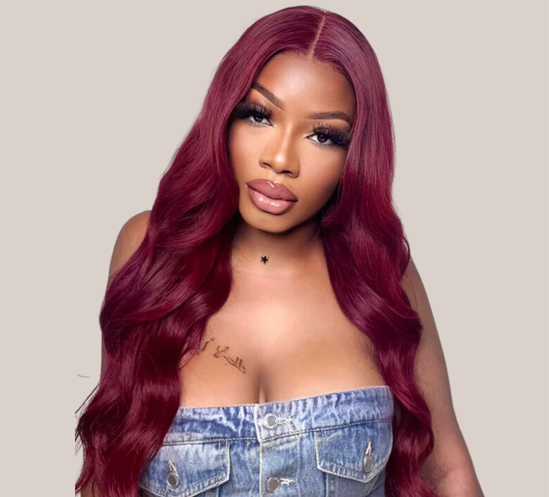 Body Wave Wine Color Frontal 13x4 Transparent Lace